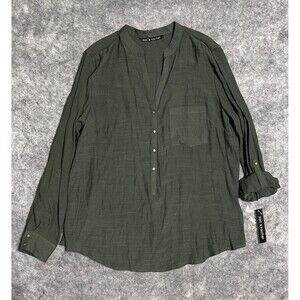 Zac & Rachel Tunic Blouse Women’s Large Top Green Roll Tab Lightweight NWT